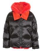 Yves Salomon Orange Shearling Trim Puffer Jacket Black 36