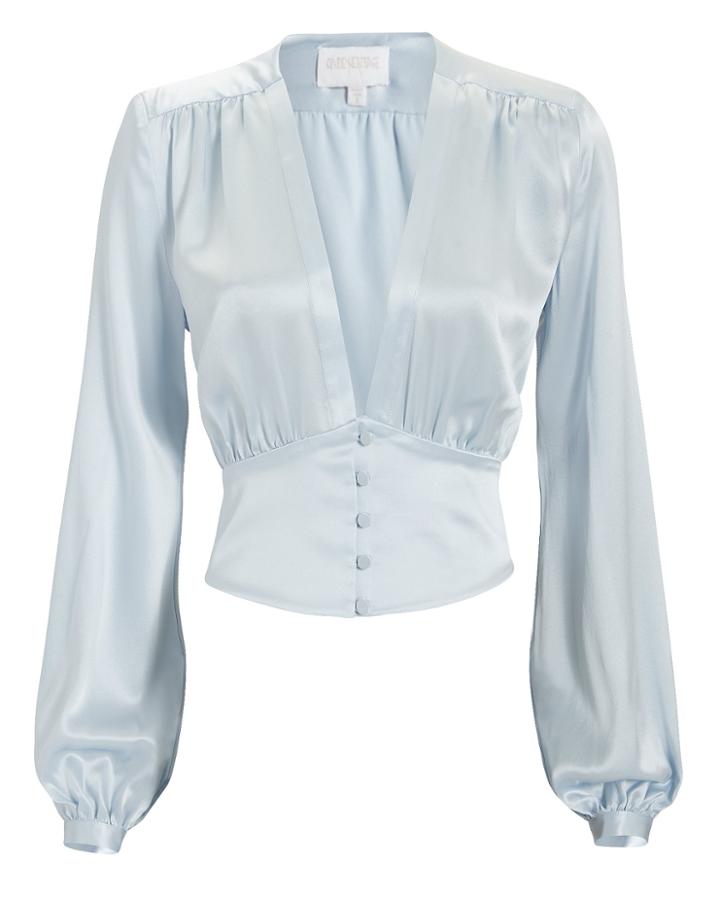 Devine Heritage Divine Heritage Deep-v Silk Blouse Blue-lt S