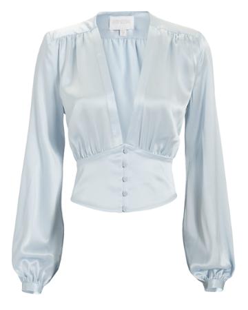 Devine Heritage Divine Heritage Deep-v Silk Blouse Blue-lt S