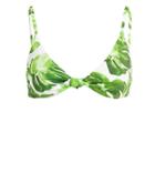 Caroline Constas Mer Marta Palm Print Knot Front Bikini Top White/green S