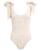 Love Shack Fancy Loveshackfancy Posy Tie Shoulder One Piece Swimsuit Ivory/pink Floral S