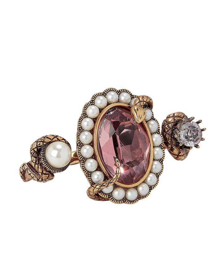 Alexander Mcqueen Snake Jewel Double Ring Rose S
