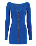 David Koma Crystal-embellished Zip Front Dress Blue-med M