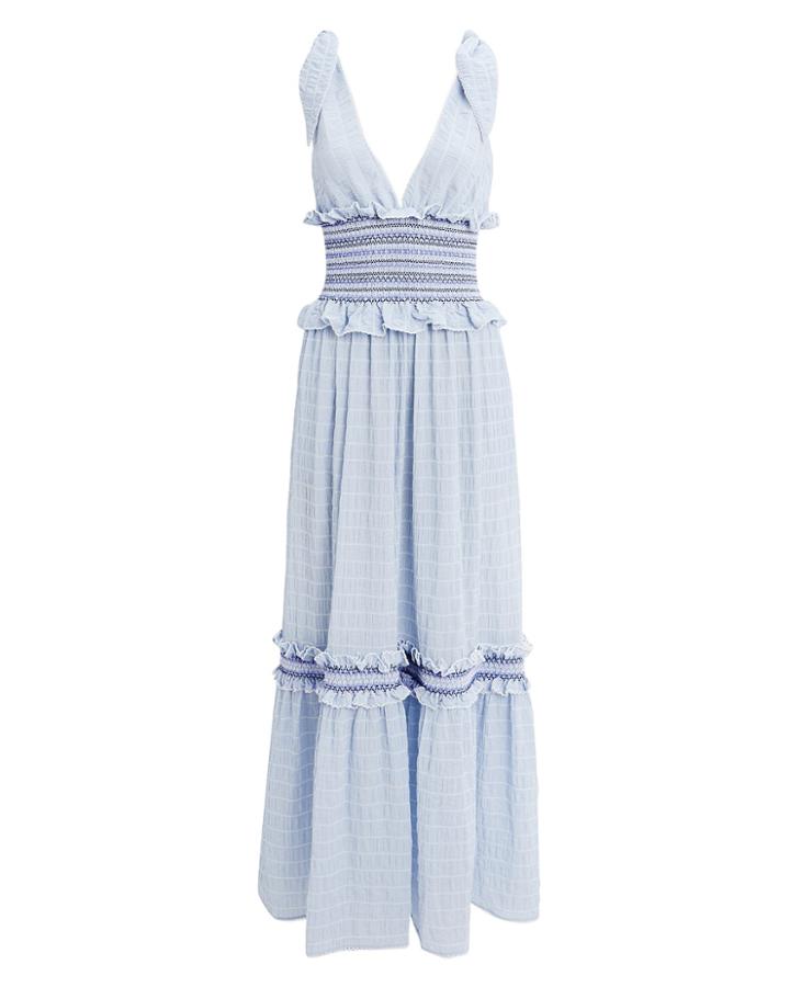 Jonathan Simkhai Smocked Tier Maxi Dress Light Blue M