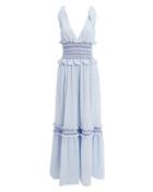 Jonathan Simkhai Smocked Tier Maxi Dress Light Blue M