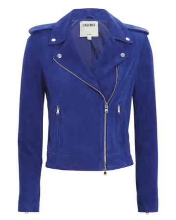 L'agence Perfecto Blue Suede Jacket Blue M
