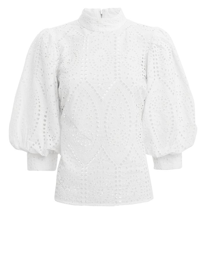 Ganni Falcon Broderie Anglaise Eyelet Blouse White 36