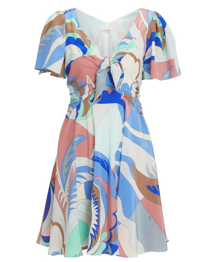 Emilio Pucci Twist Front V-neck Mini Dress Blue/pink 40