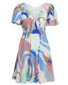 Emilio Pucci Twist Front V-neck Mini Dress Blue/pink 40