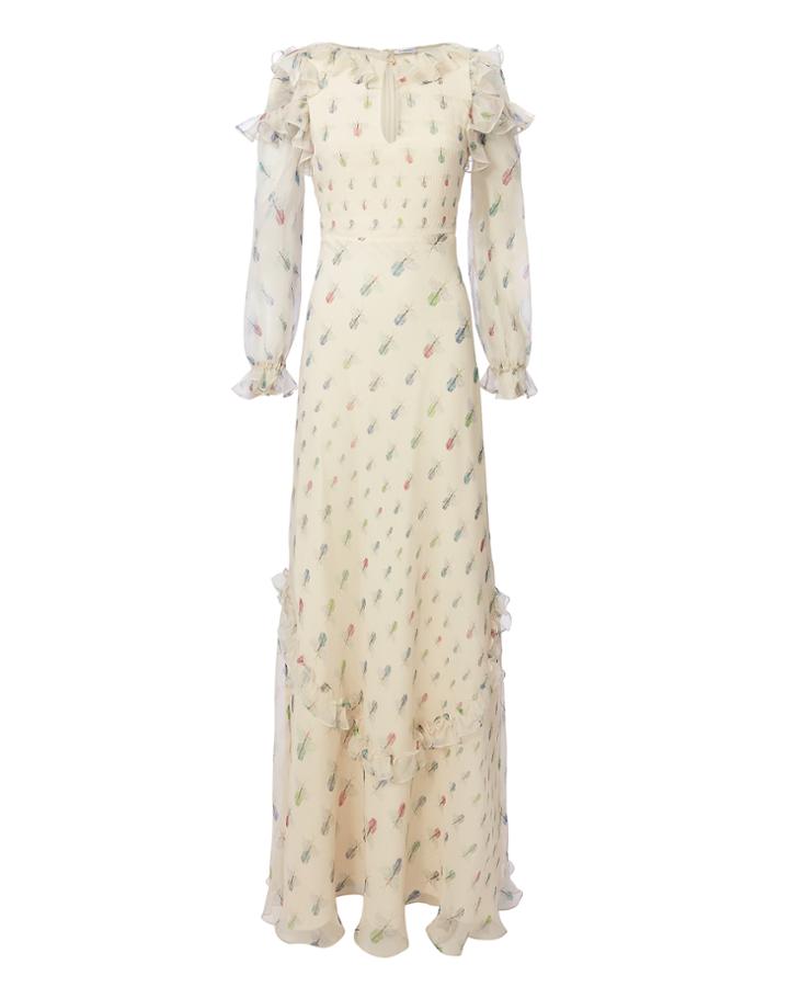 Vilshenko Madeline Cold Shoulder Ruffle Hem Dress Ivory 6