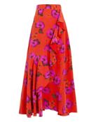 Borgo De Nor Linda Hibiscus Silk Midi Skirt Red/hibiscus 8