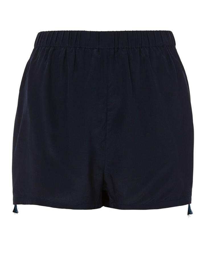 Figue Cassia Embroidered Silk Shorts Navy S