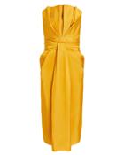 Brandon Maxwell Petal Front Strapless Dress Yellow Zero