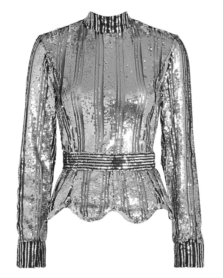 Derek Lam 10 Crosby Mock Neck Sequin Top Silver 2