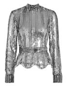 Derek Lam 10 Crosby Mock Neck Sequin Top Silver 2