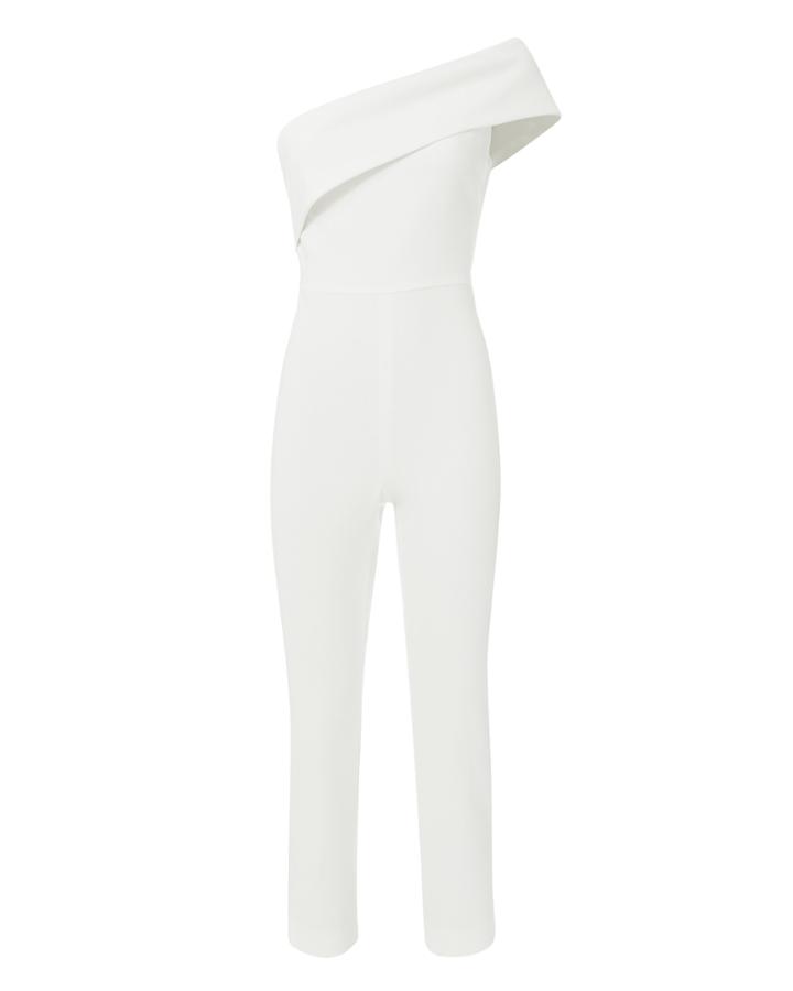 Cushnie Et Ochs Seina One Shoulder Asymmetric Jumpsuit White 4