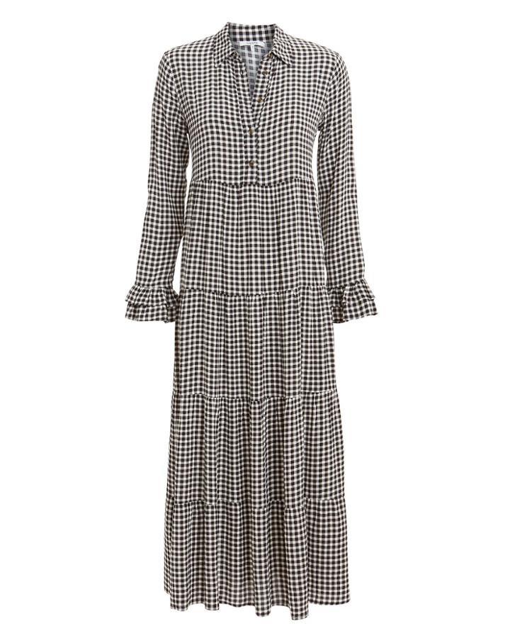 Ganni Checked Crepe Shirt Dress Black/white Check 42