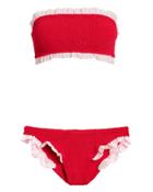 Hunza G Tracey Red Ruffle Bandeau Bikini Red 1size