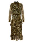 Saloni London Saloni Isa Polka Dot Ruffle Midi Dress Black/yellow Polka Dot Zero
