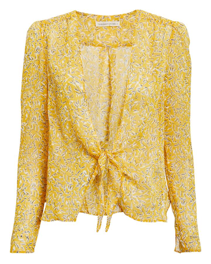 The East Order Ry Tie Front Top Yellow Floral M