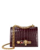 Alexander Mcqueen Croc Embossed Jewel Ring Crossbody Burgundy 1size