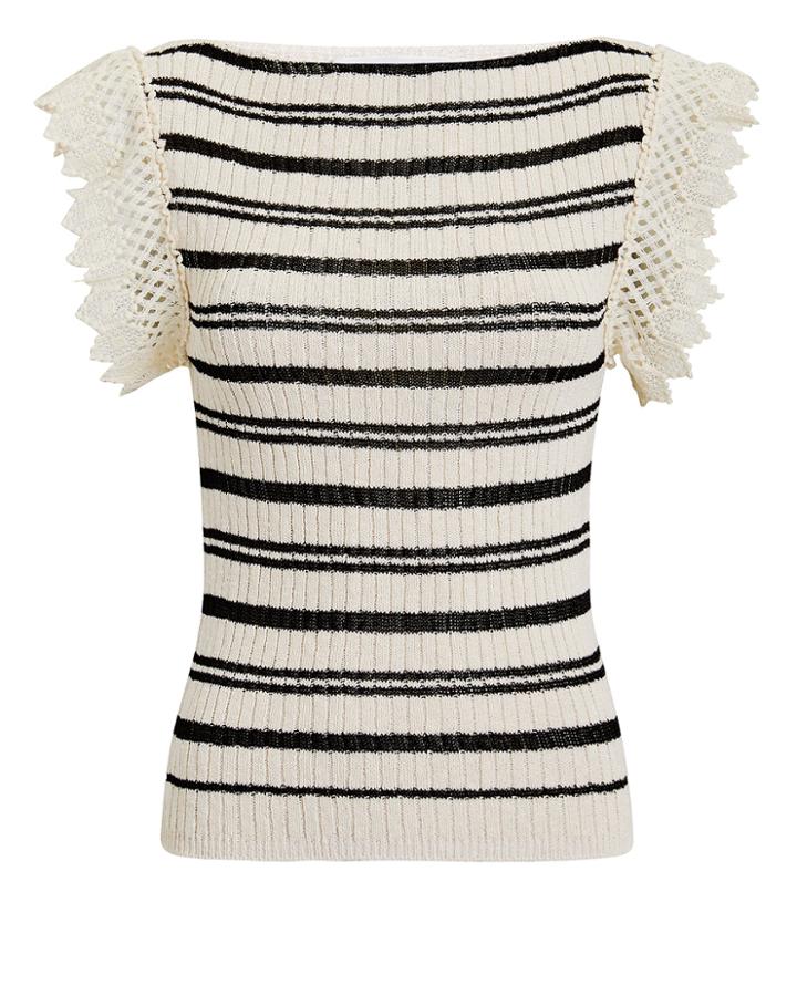 Philosophy Di L.serafini Philosophy Di Lorenzo Serafini Crochet Detail Striped Knit Top Ivory/black 44