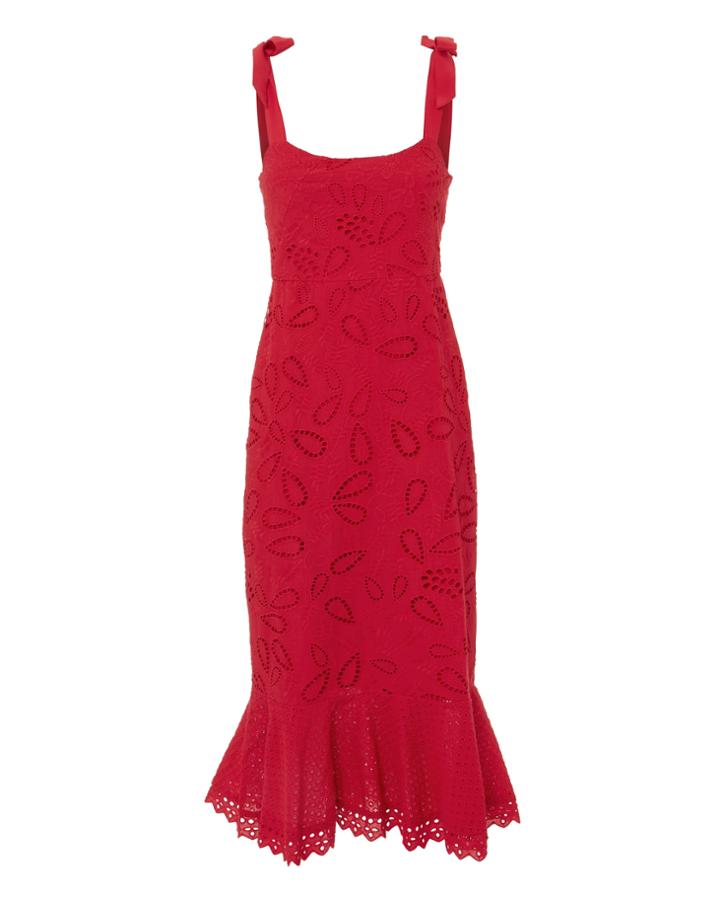 Saloni London Saloni Rose Midi Dress Red Zero