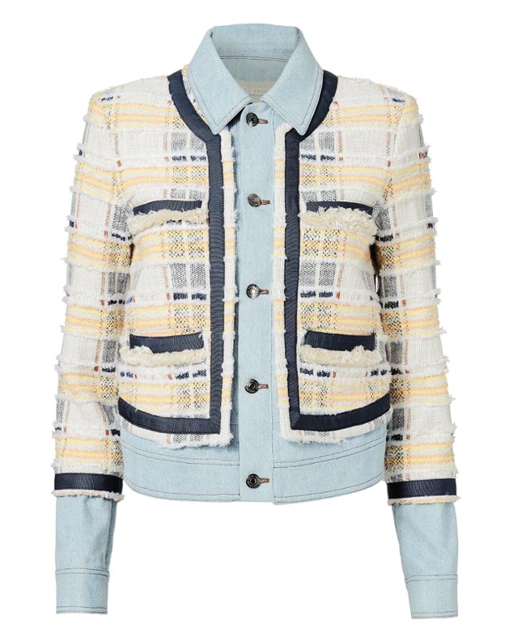 Veronica Beard Santiago Fringe Denim Jacket Yellow Zero