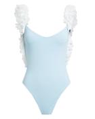 La Reveche Amira White Petal Sky Blue Swimsuit Sky Blue/white L