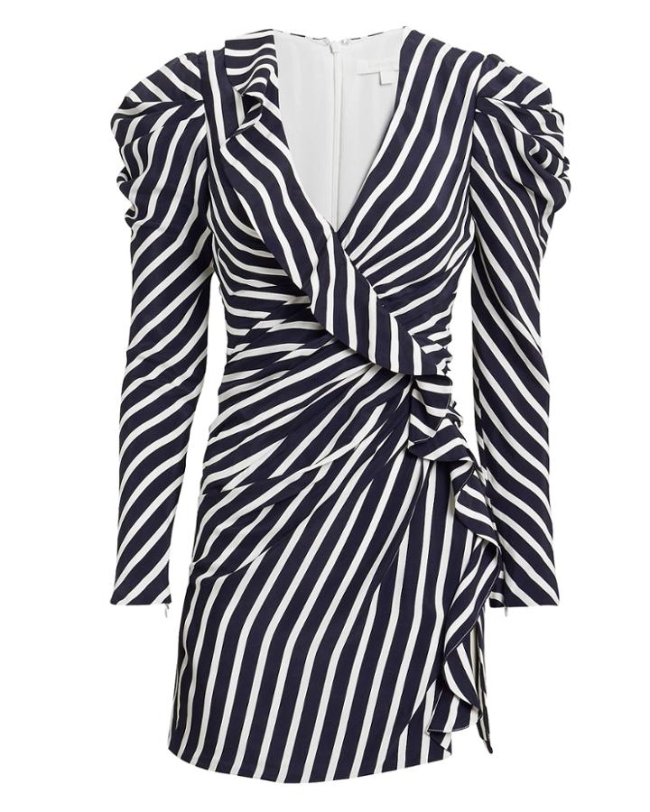 Jonathan Simkhai Navy Striped Ruffle Mini Dress Navy/white 6