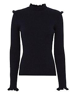 Derek Lam 10 Crosby Fitted Ruffle Rib Turtleneck