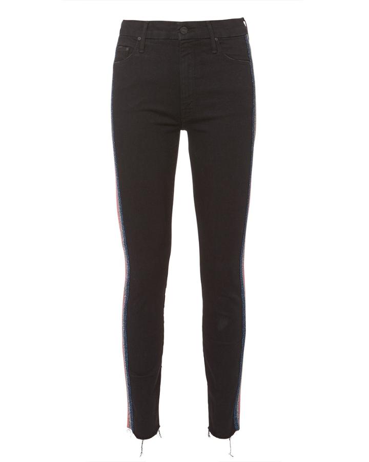 Mother High Looker Rainbow Stripe Jeans Black 28