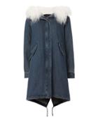 Yves Salomon Shearling Hooded Denim Parka Denim 36