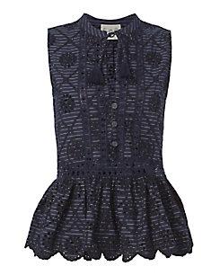 Sea Eyelet Pinstriped Embroidered Top