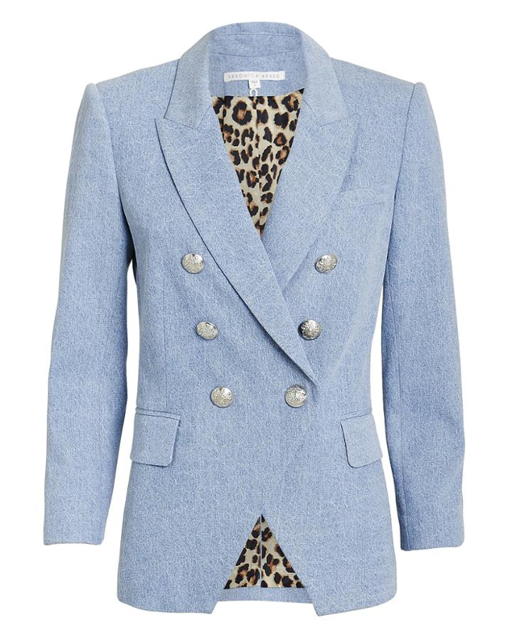 Veronica Beard Chambray Denim Double-breasted Blazer Denim-lt 2