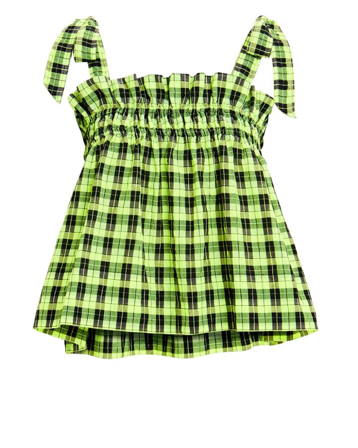 Ganni Murillo Checked Cotton Top Green/black 38
