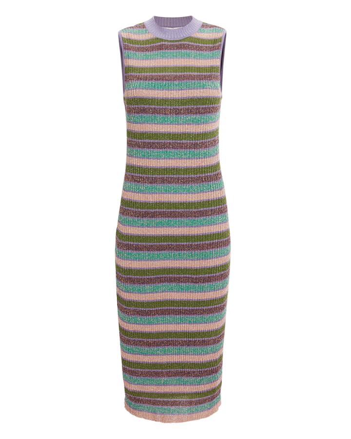 Mcq By Alexander Mcqueen Metallic Striped Dress Purple/green/stripe S