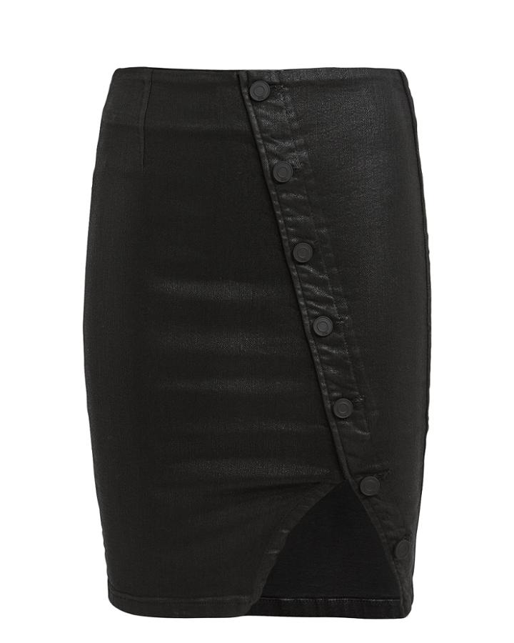 Rta Jolene Buttoned Glaze Mini Skirt Black 4