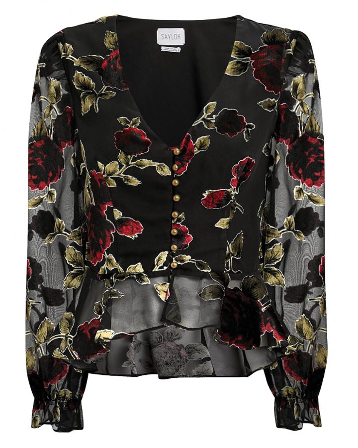 Saylor Wynter Floral Burnout Top Black/floral P