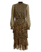 Saloni London Saloni Isa Polka Dot Ruffle Midi Dress Black/yellow Polka Dot 6