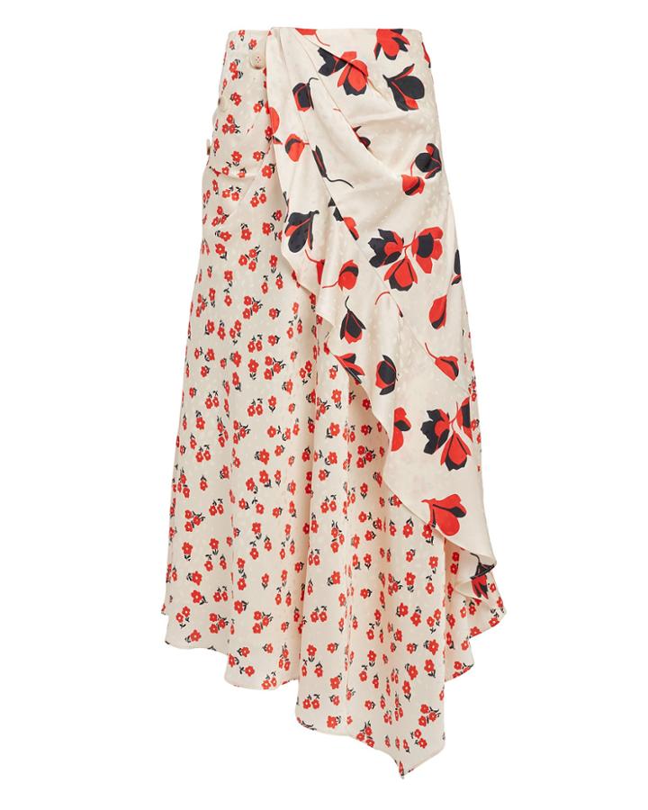 Self-portrait Floral Asymmetric Skirt Floral/ivory 2