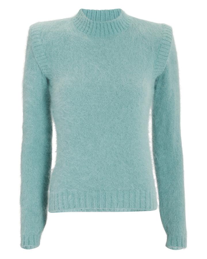 Alberta Ferretti Strong Shoulder Angora-blend Sweater Blue-lt 38