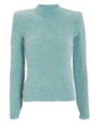 Alberta Ferretti Strong Shoulder Angora-blend Sweater Blue-lt 38