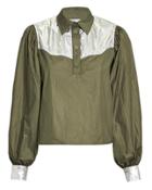 Ganni Mica Colorblocked Tech Top Olive/silver 40