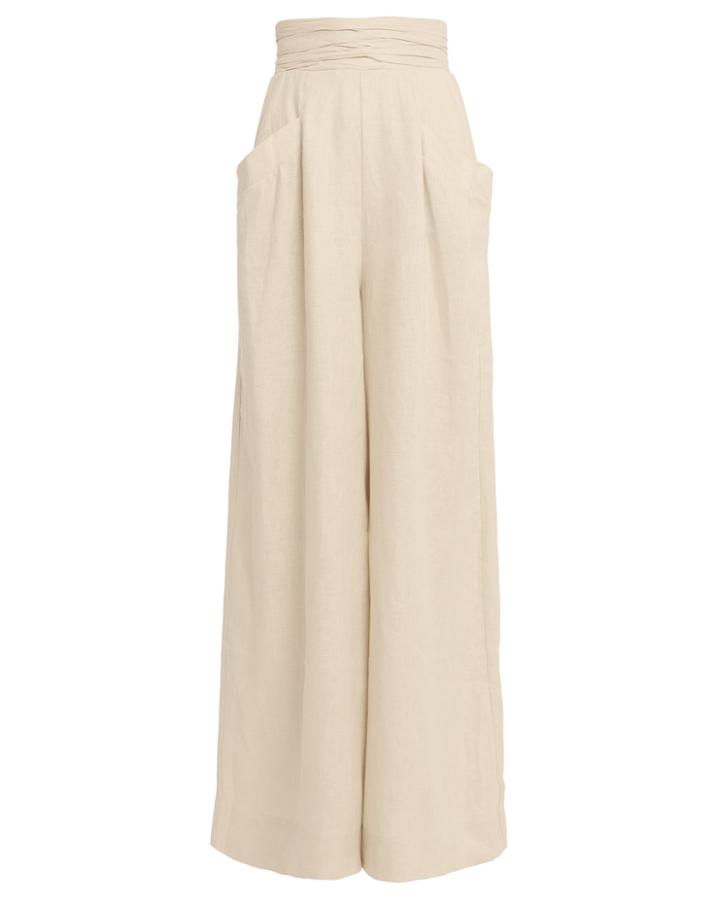 Aje Carolyn Wide Leg Linen Culottes Beige 8