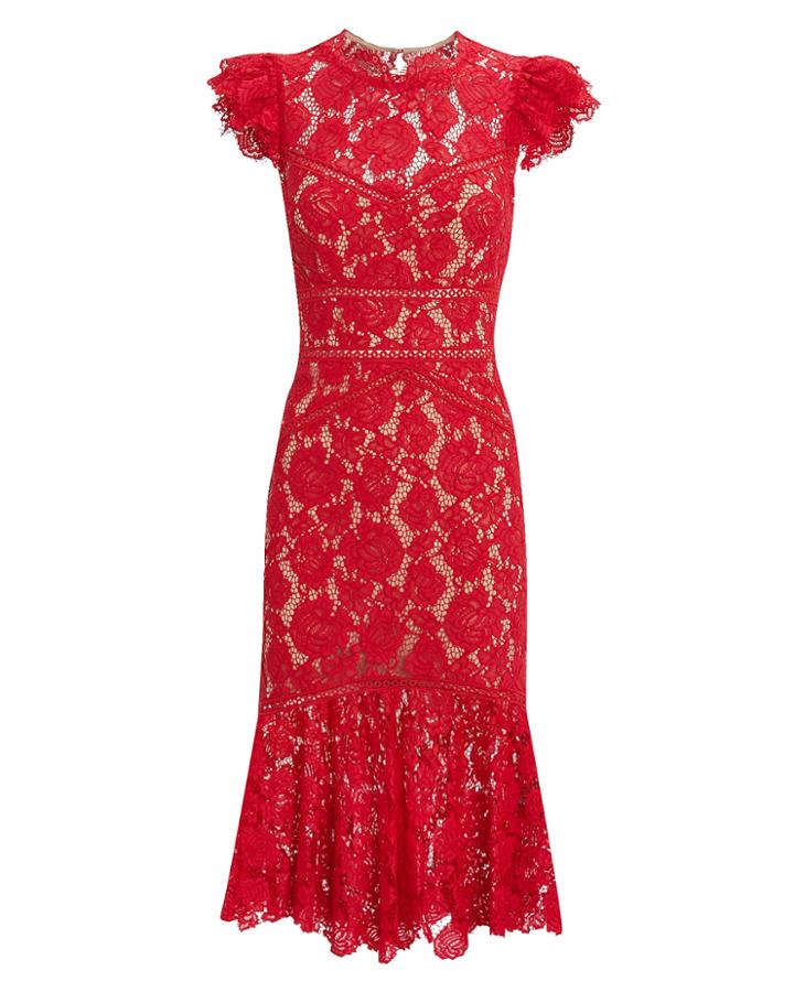 Saylor Maude Lace Midi Dress Red/nude L