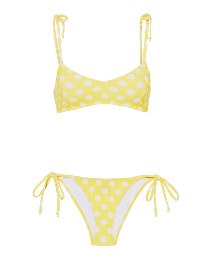 Lisa Marie Fernandez Nicole Crepe Tie Polka Dot Bikini Yellow 1