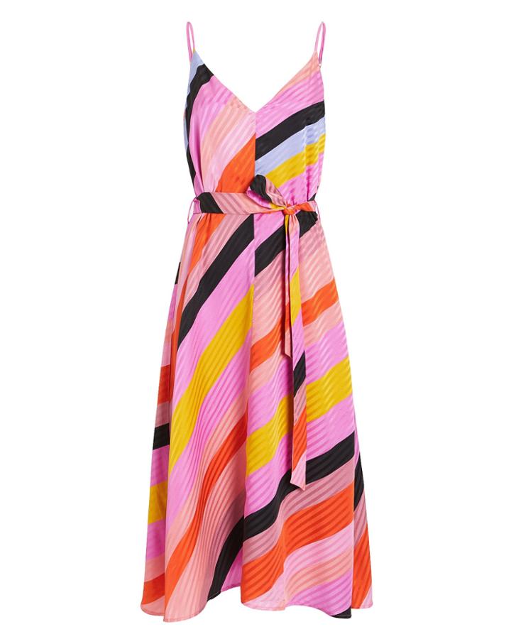 Stine Goya Gianna Striped Silk Dress Pink/black Stripe S