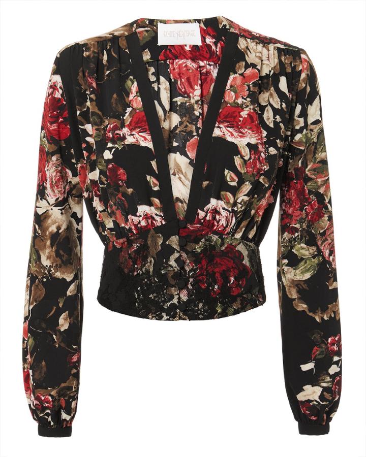 Devine Heritage Divine Hritage Plunge Neck Floral Blouse Multi L