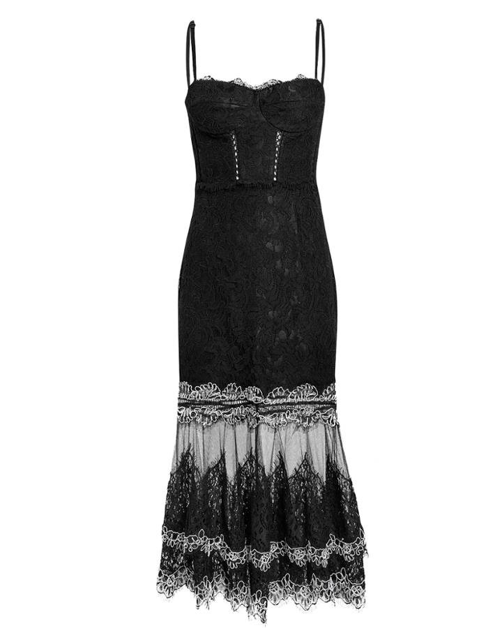 Jonathan Simkhai Multimedia Corded Lace Bustier Trumpet Dress Black/white Zero